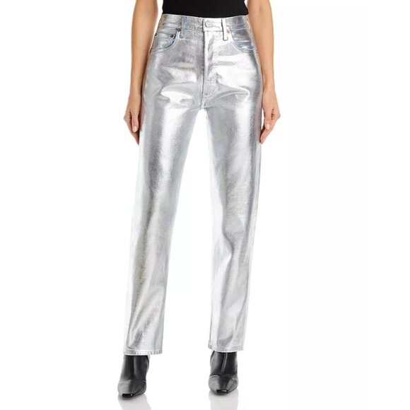 NWOT AGOLDE '90s Metallic Pinch Waist High Rise Pants Size 26 - Picture 1 of 14